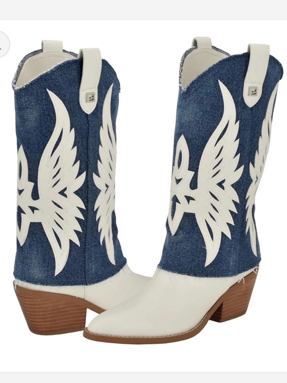 Guess White and Blue Denim Western Cowboy Boots